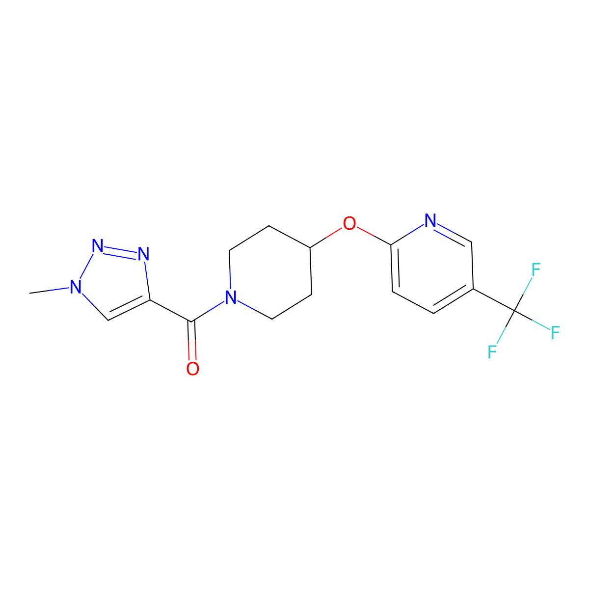 (1-methyl-1H-1,2,3-triazol-4-yl)(4-((5-(trifluoromethyl)pyridin-2-yl)oxy)piperidin-1-yl)methanone molecular structure, CAS 1421493-23-3