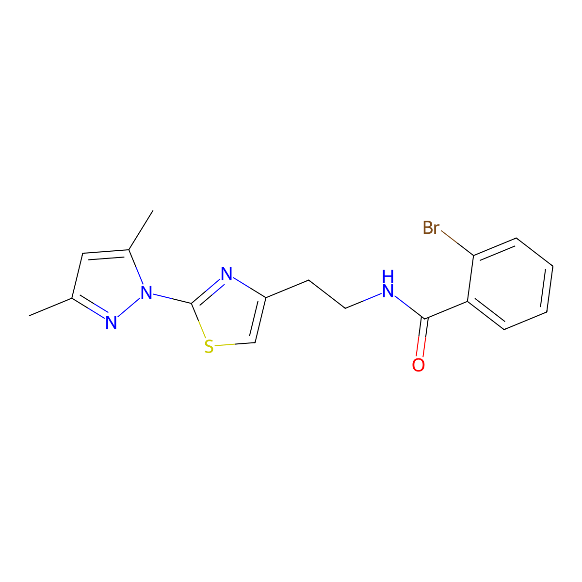 2-bromo-N-(2-(2-(3,5-dimethyl-1H-pyrazol-1-yl)thiazol-4-yl)ethyl)benzamide molecular structure, CAS 1421493-24-4