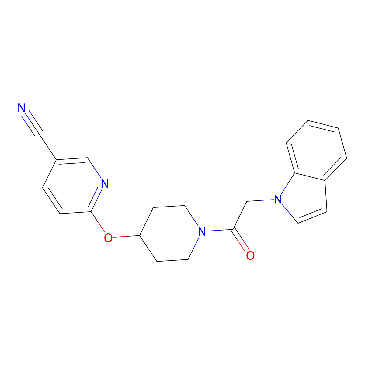 6-({1-[2-(1H-indol-1-yl)acetyl]piperidin-4-yl}oxy)pyridine-3-carbonitrile molecular structure, CAS 1421493-25-5