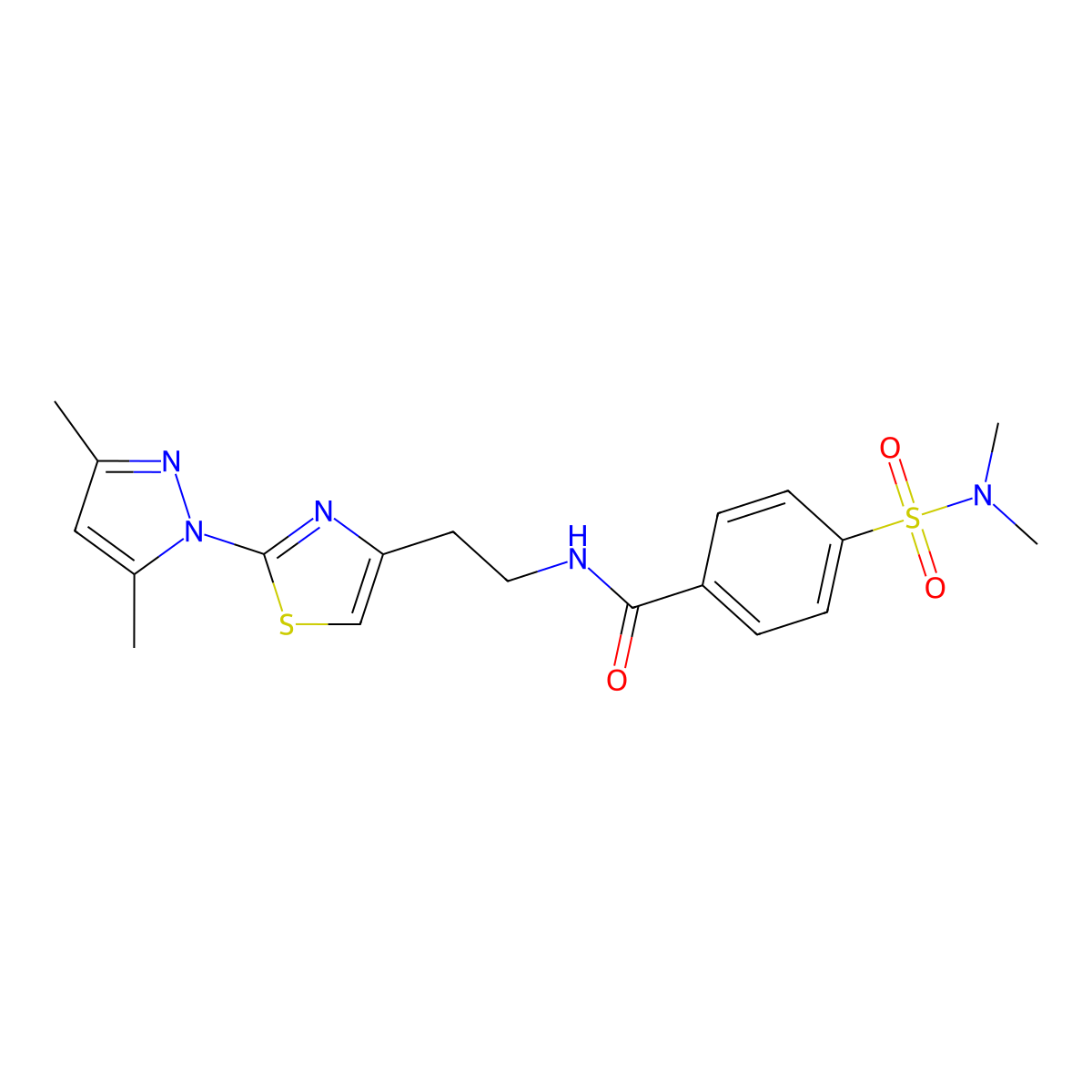 N-(2-(2-(3,5-dimethyl-1H-pyrazol-1-yl)thiazol-4-yl)ethyl)-4-(N,N-dimethylsulfamoyl)benzamide molecular structure, CAS 1421493-30-2