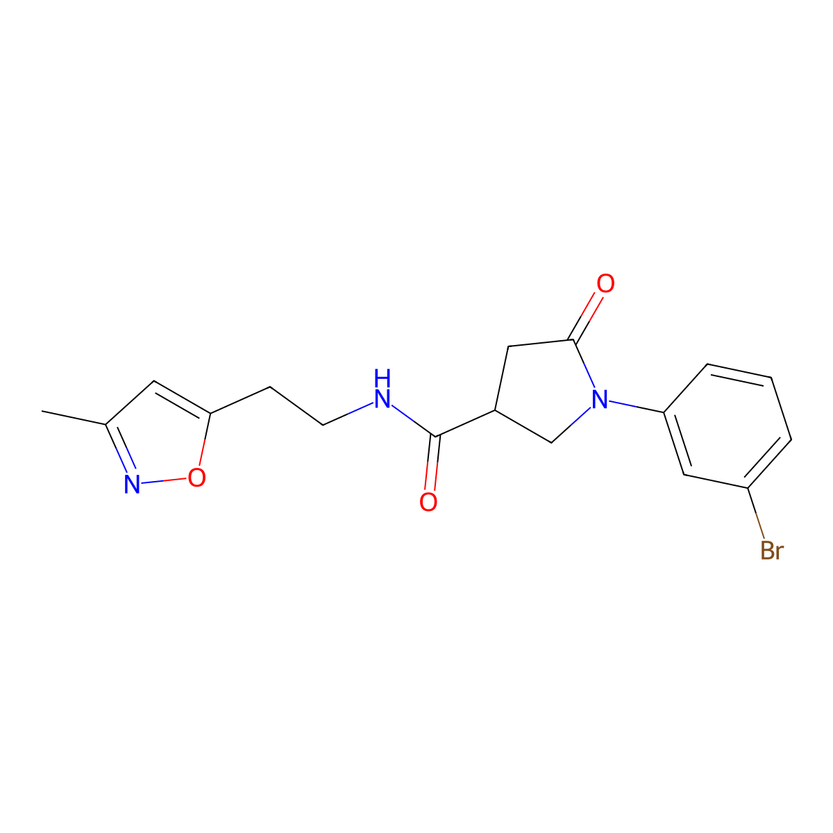 1-(3-bromophenyl)-N-(2-(3-methylisoxazol-5-yl)ethyl)-5-oxopyrrolidine-3-carboxamide molecular structure, CAS 1421493-33-5