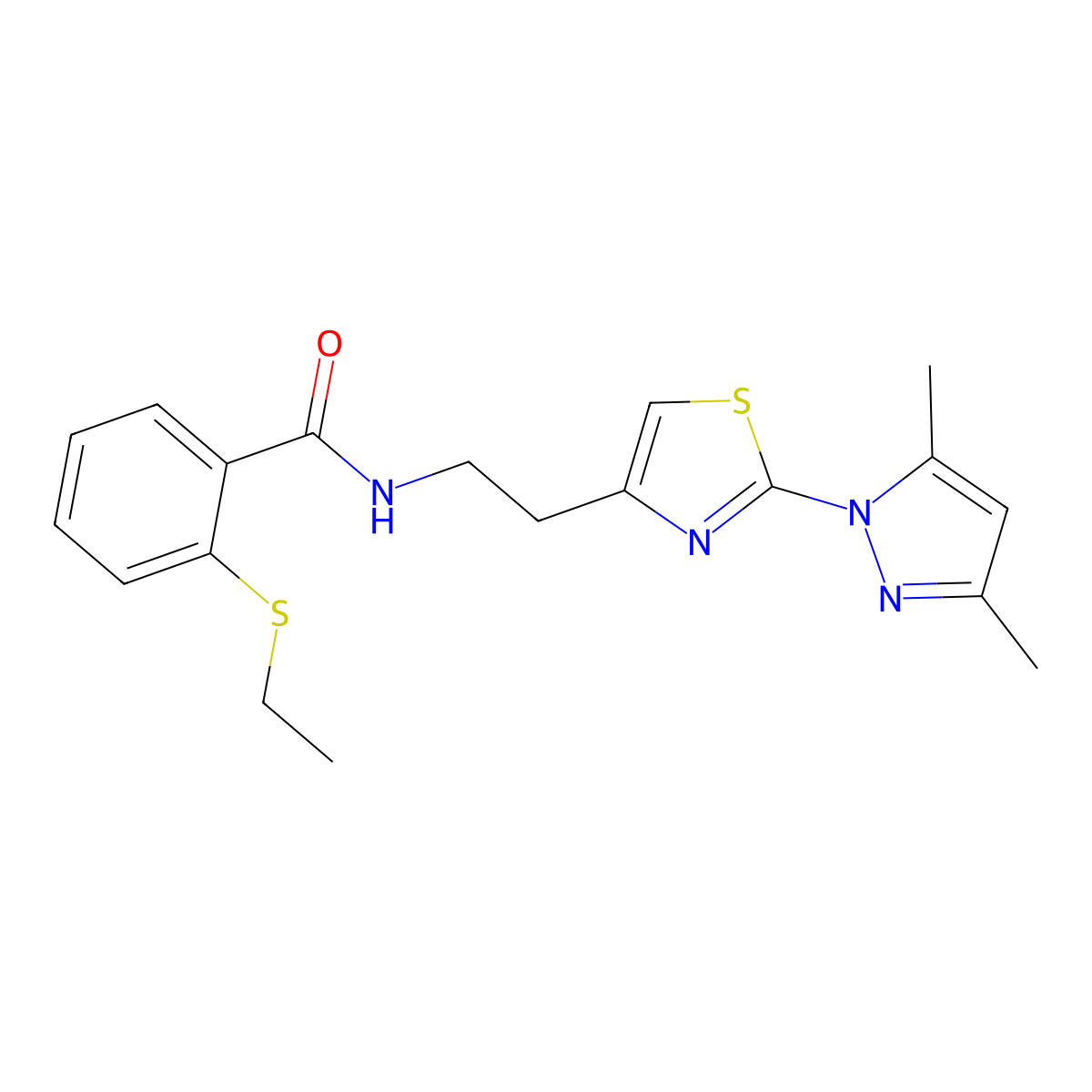N-(2-(2-(3,5-dimethyl-1H-pyrazol-1-yl)thiazol-4-yl)ethyl)-2-(ethylthio)benzamide molecular structure, CAS 1421493-35-7