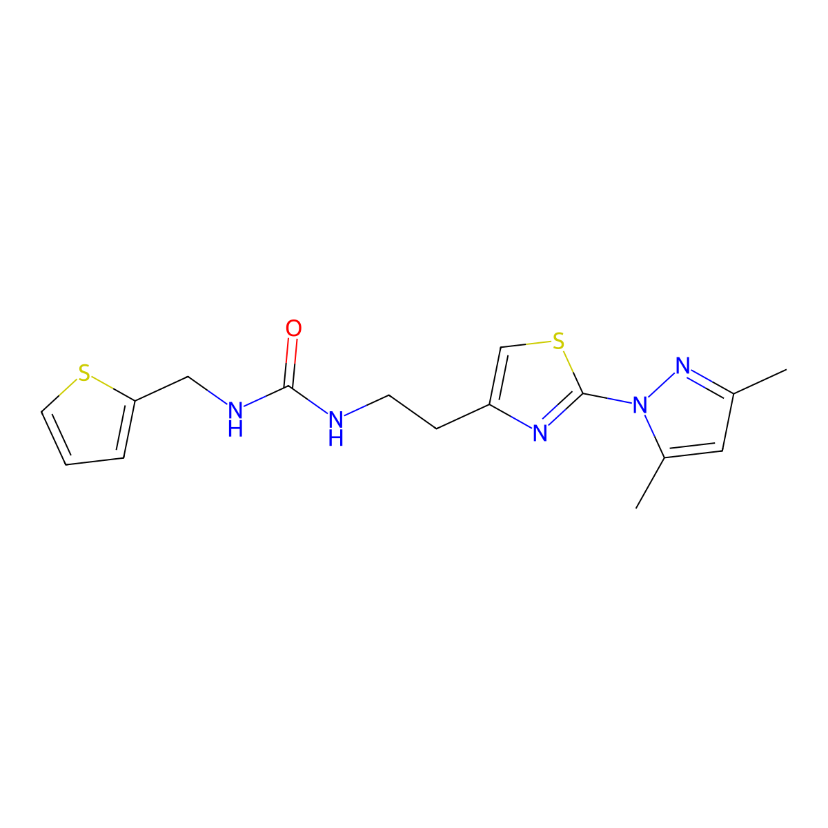 1-(2-(2-(3,5-dimethyl-1H-pyrazol-1-yl)thiazol-4-yl)ethyl)-3-(thiophen-2-ylmethyl)urea molecular structure, CAS 1421493-39-1