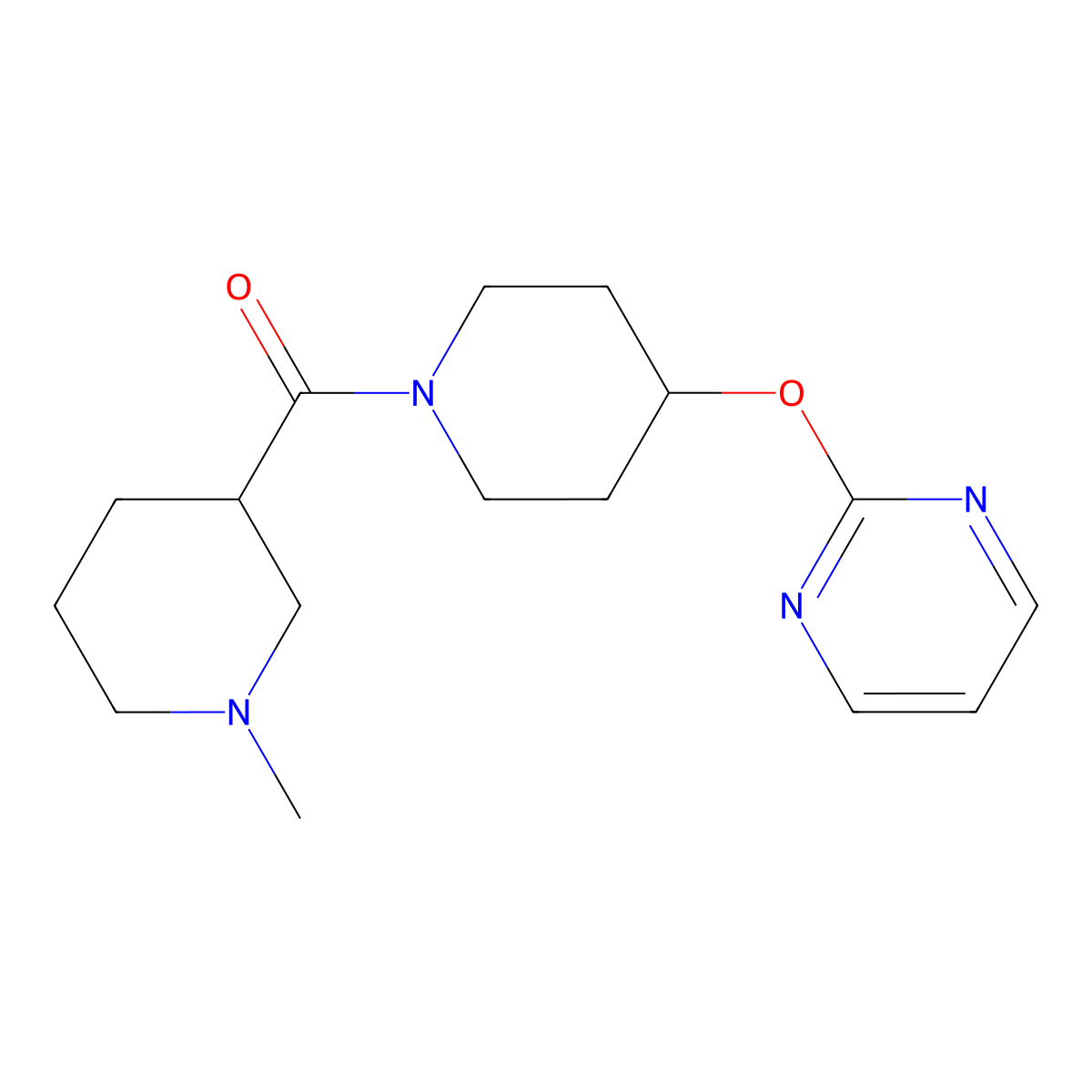 (1-Methylpiperidin-3-yl)(4-(pyrimidin-2-yloxy)piperidin-1-yl)methanone molecular structure, CAS 1421493-41-5