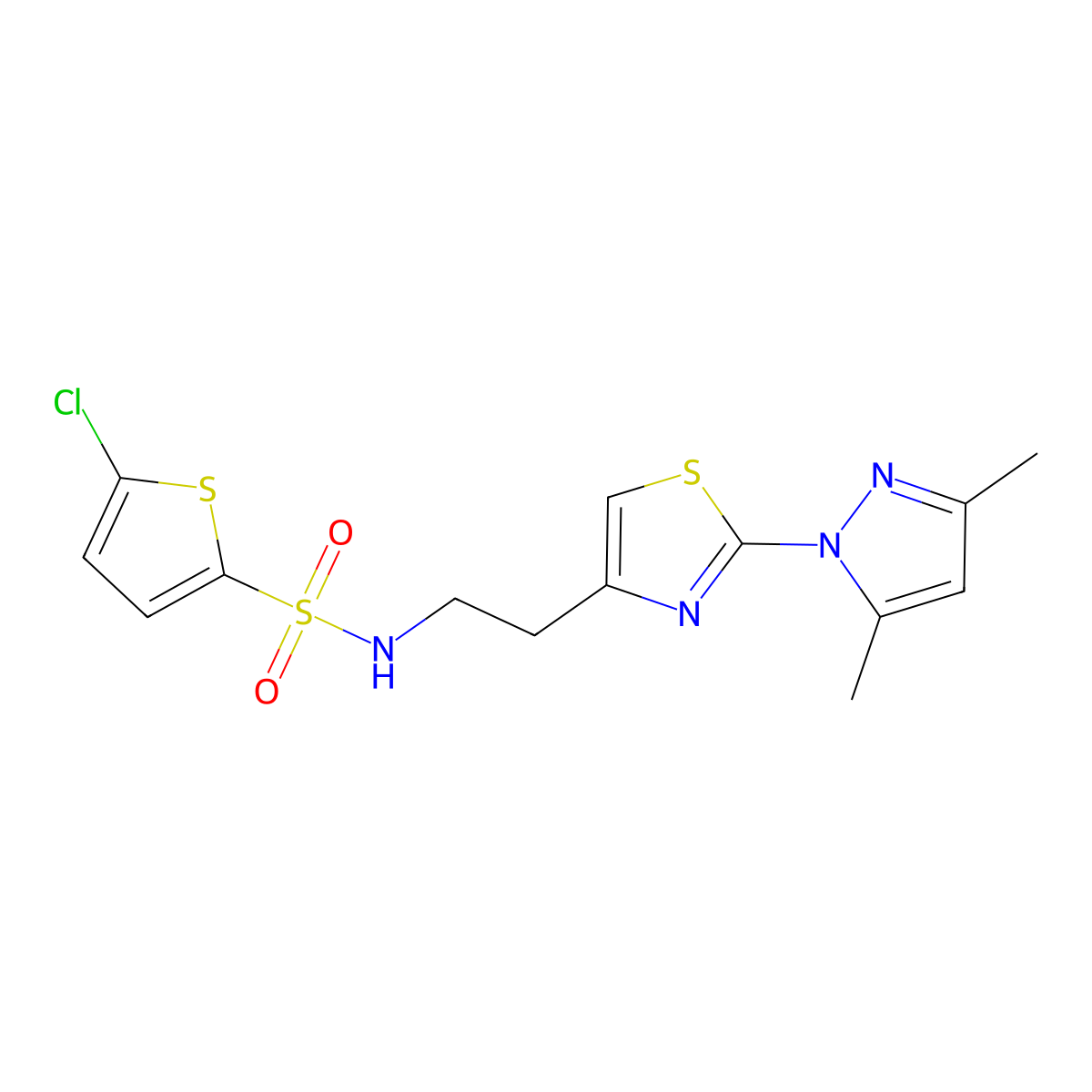 5-chloro-N-(2-(2-(3,5-dimethyl-1H-pyrazol-1-yl)thiazol-4-yl)ethyl)thiophene-2-sulfonamide molecular structure, CAS 1421493-43-7