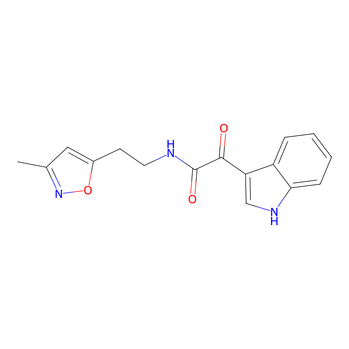 2-(1H-indol-3-yl)-N-(2-(3-methylisoxazol-5-yl)ethyl)-2-oxoacetamide molecular structure, CAS 1421493-48-2