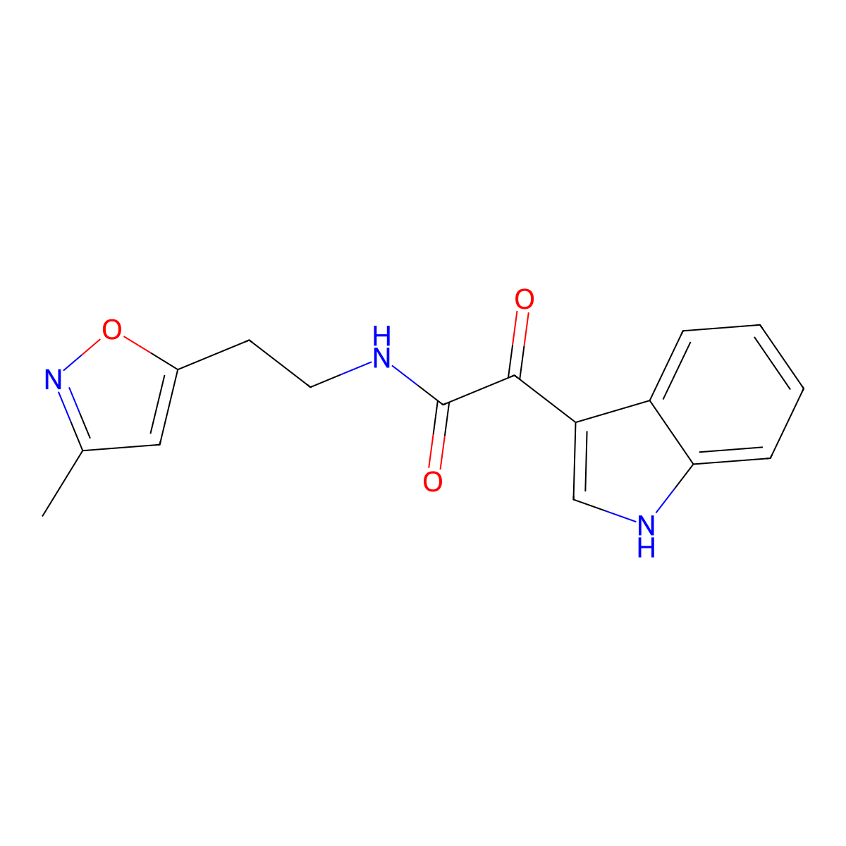 2-(1H-indol-3-yl)-N-(2-(3-methylisoxazol-5-yl)ethyl)-2-oxoacetamide molecular structure, CAS 1421493-48-2