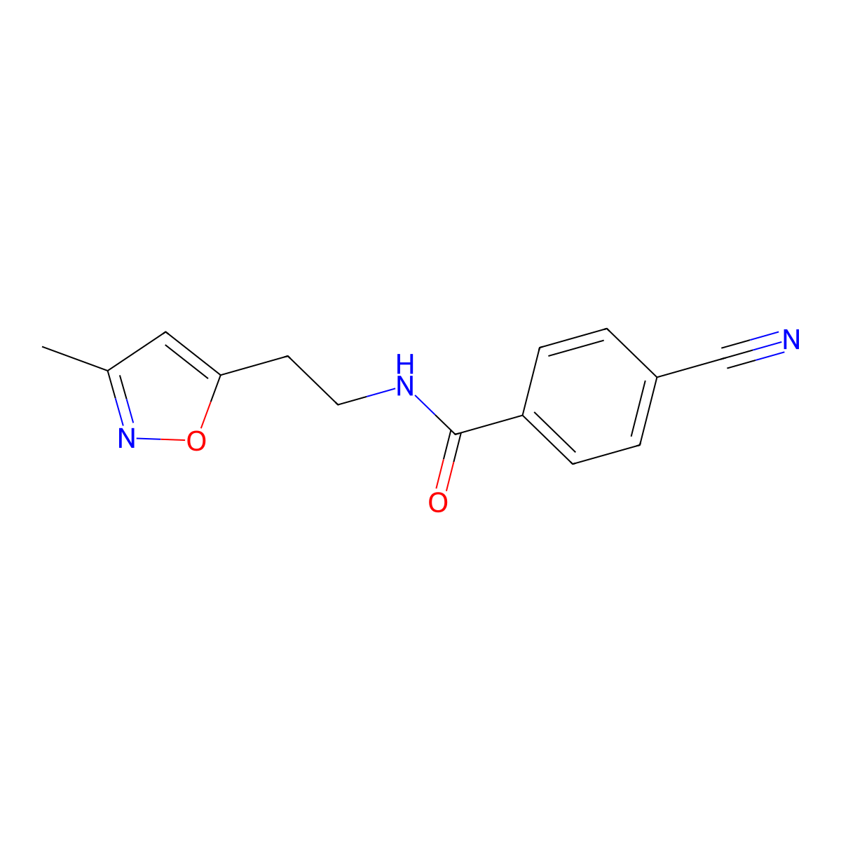 4-cyano-N-(2-(3-methylisoxazol-5-yl)ethyl)benzamide molecular structure, CAS 1421493-52-8