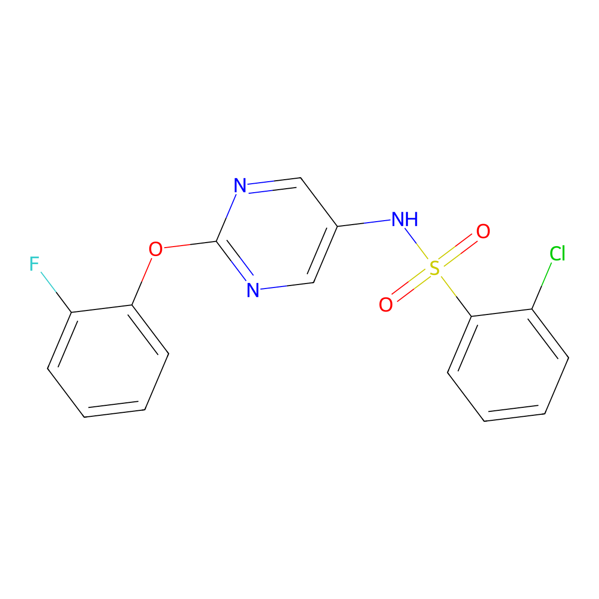 2-chloro-N-(2-(2-fluorophenoxy)pyrimidin-5-yl)benzenesulfonamide molecular structure, CAS 1421493-55-1