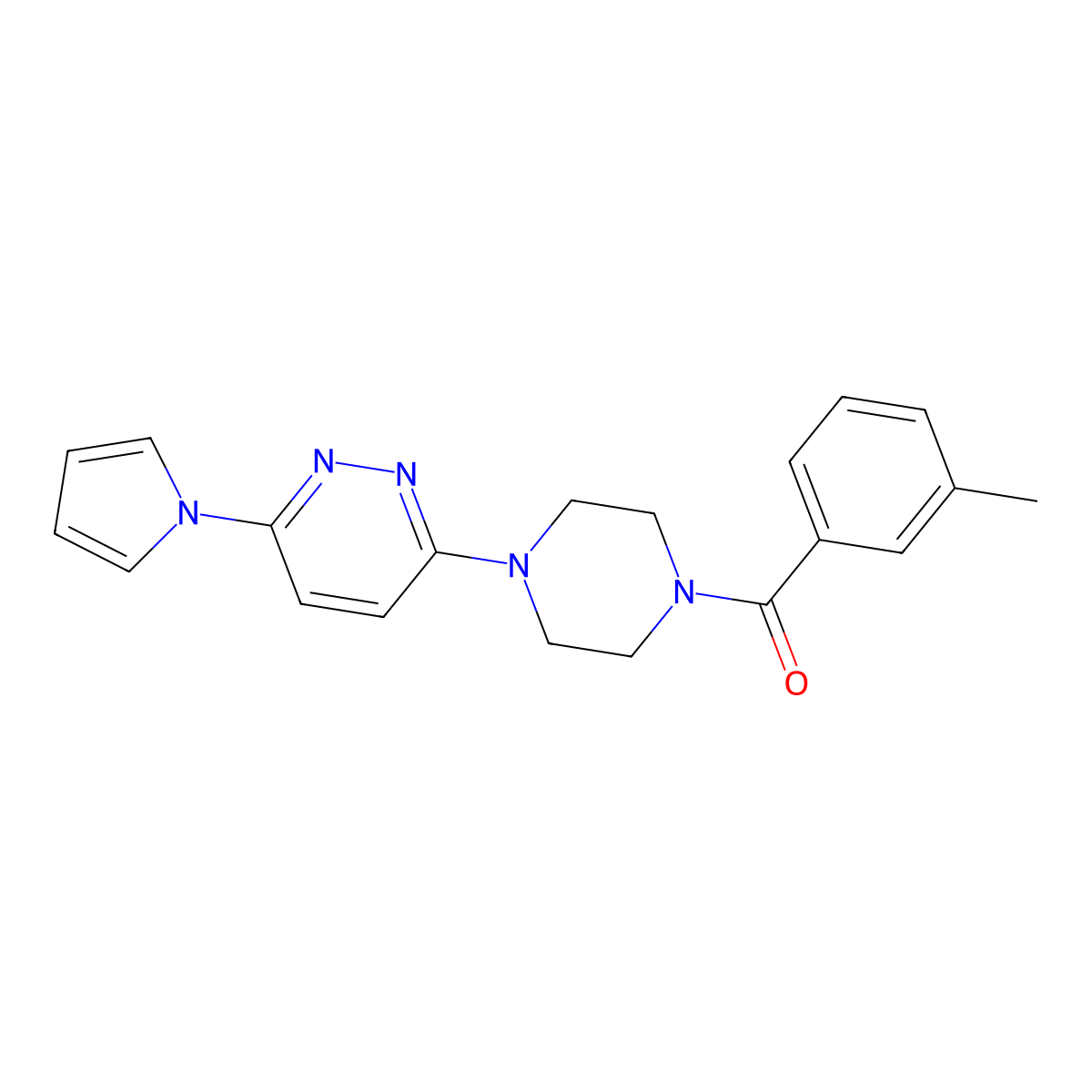 (4-(6-(1H-pyrrol-1-yl)pyridazin-3-yl)piperazin-1-yl)(m-tolyl)methanone molecular structure, CAS 1421493-58-4