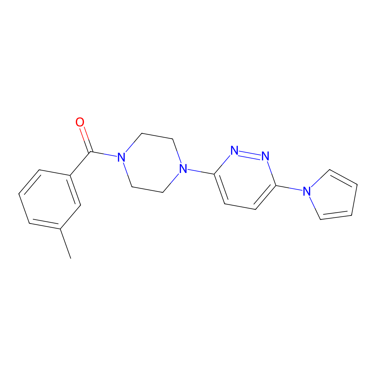 (4-(6-(1H-pyrrol-1-yl)pyridazin-3-yl)piperazin-1-yl)(m-tolyl)methanone molecular structure, CAS 1421493-58-4