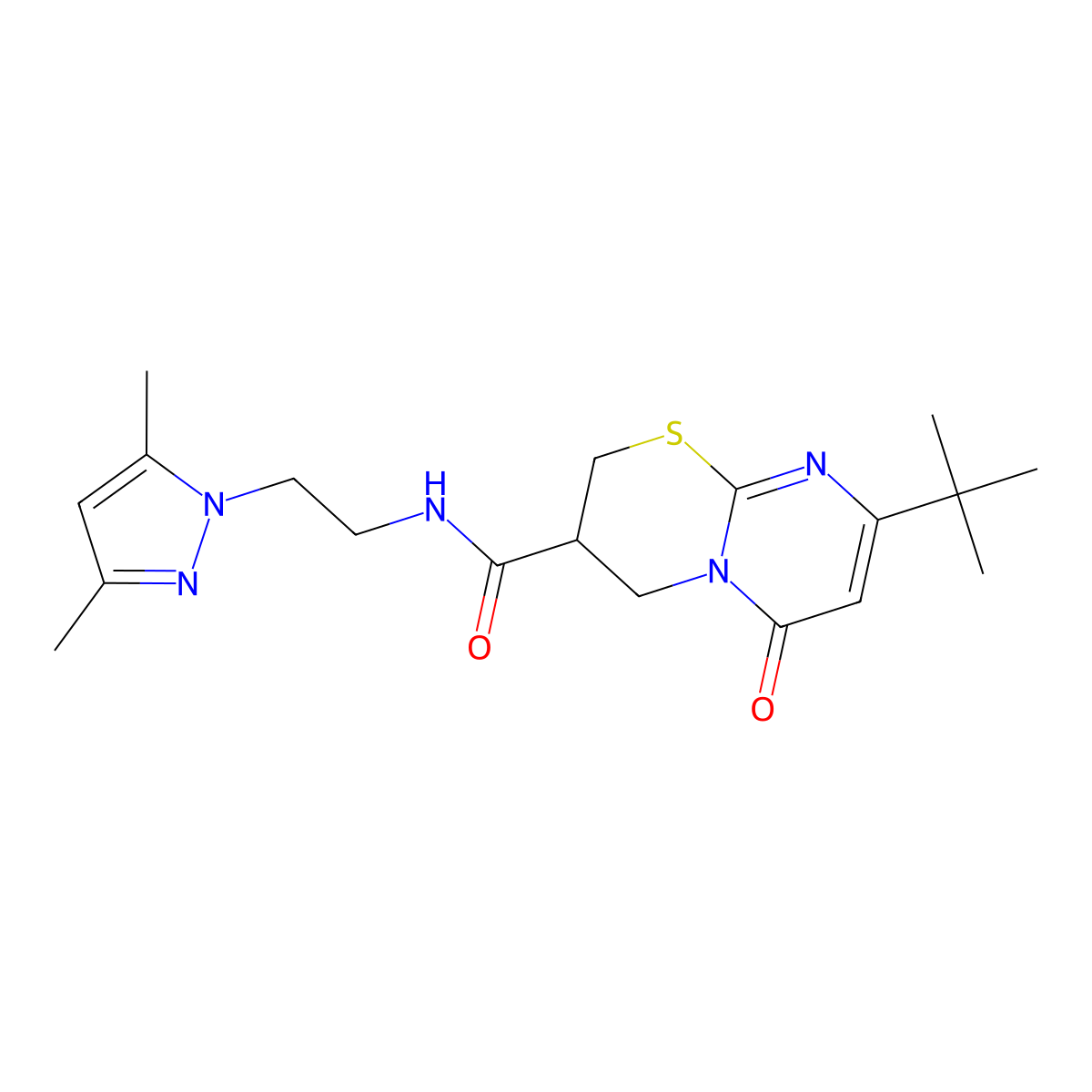 8-(tert-butyl)-N-(2-(3,5-dimethyl-1H-pyrazol-1-yl)ethyl)-6-oxo-2,3,4,6-tetrahydropyrimido[2,1-b][1,3]thiazine-3-carboxamide molecular structure, CAS 1421493-59-5