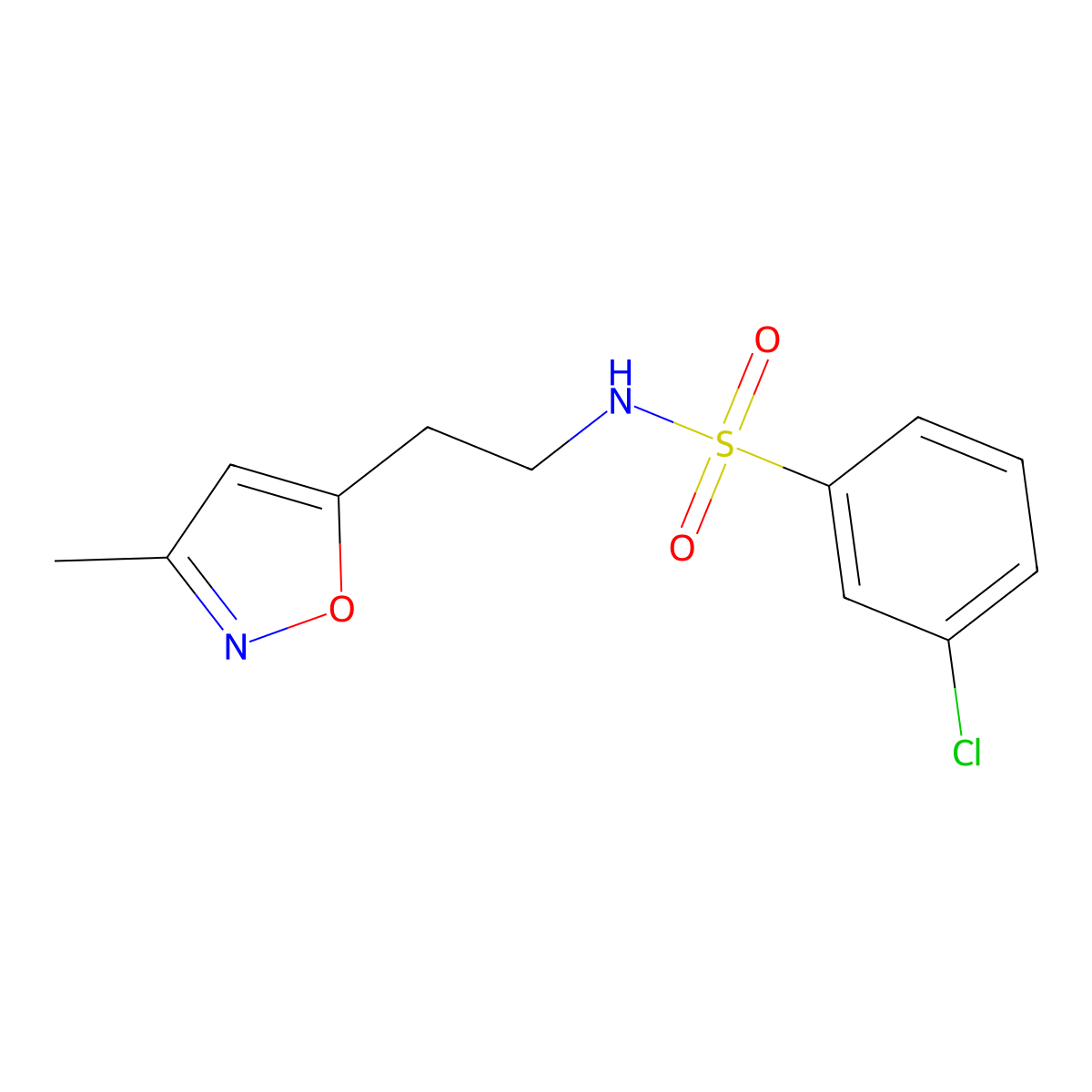 3-chloro-N-(2-(3-methylisoxazol-5-yl)ethyl)benzenesulfonamide molecular structure, CAS 1421493-60-8