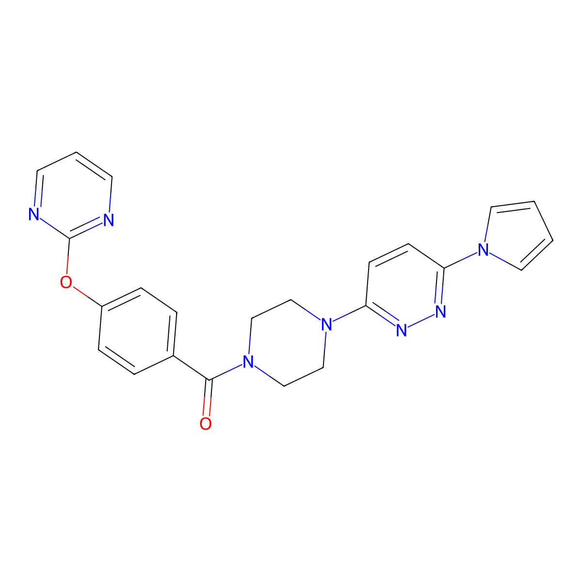 (4-(6-(1H-pyrrol-1-yl)pyridazin-3-yl)piperazin-1-yl)(4-(pyrimidin-2-yloxy)phenyl)methanone molecular structure, CAS 1421493-62-0