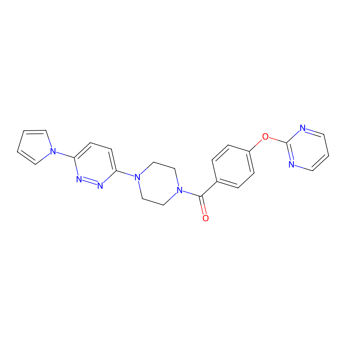 (4-(6-(1H-pyrrol-1-yl)pyridazin-3-yl)piperazin-1-yl)(4-(pyrimidin-2-yloxy)phenyl)methanone molecular structure, CAS 1421493-62-0