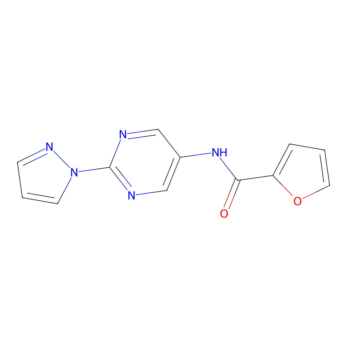 N-[2-(1H-pyrazol-1-yl)pyrimidin-5-yl]furan-2-carboxamide molecular structure, CAS 1421493-64-2