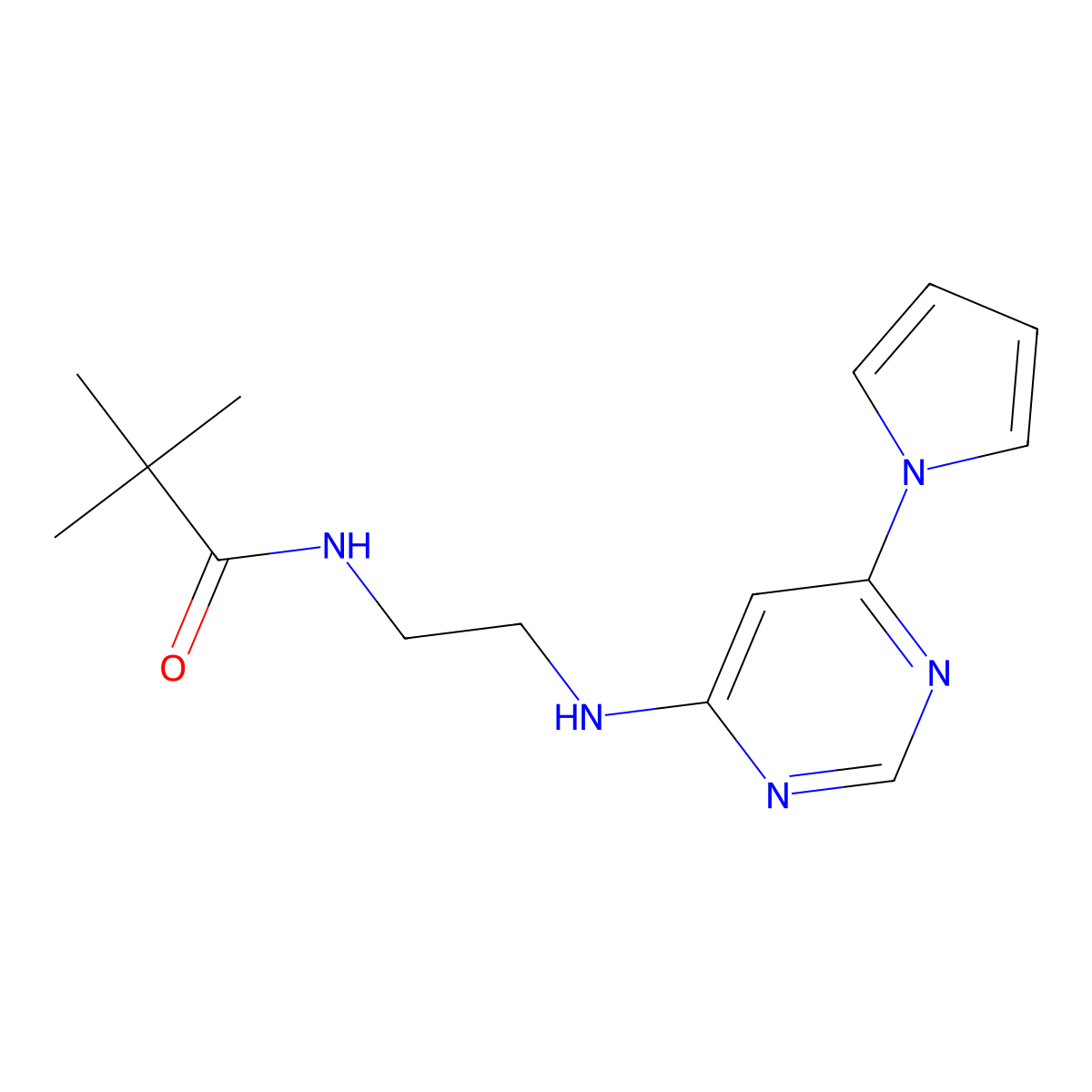 N-(2-((6-(1H-pyrrol-1-yl)pyrimidin-4-yl)amino)ethyl)pivalamide molecular structure, CAS 1421493-66-4
