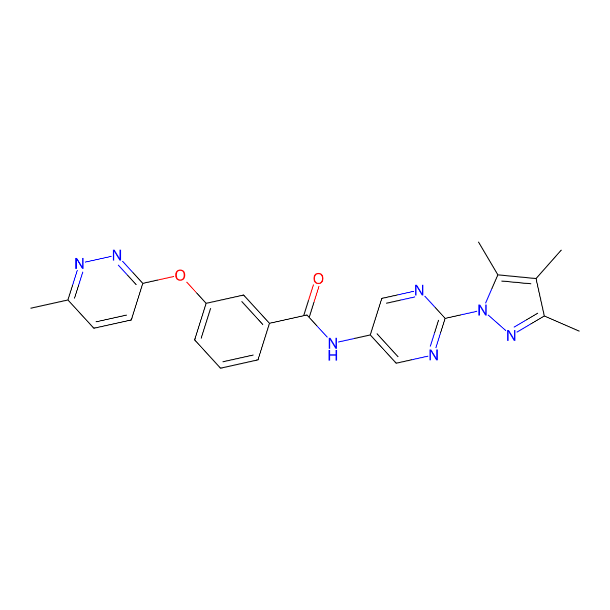 3-[(6-methylpyridazin-3-yl)oxy]-N-[2-(3,4,5-trimethyl-1H-pyrazol-1-yl)pyrimidin-5-yl]benzamide molecular structure, CAS 1421493-69-7