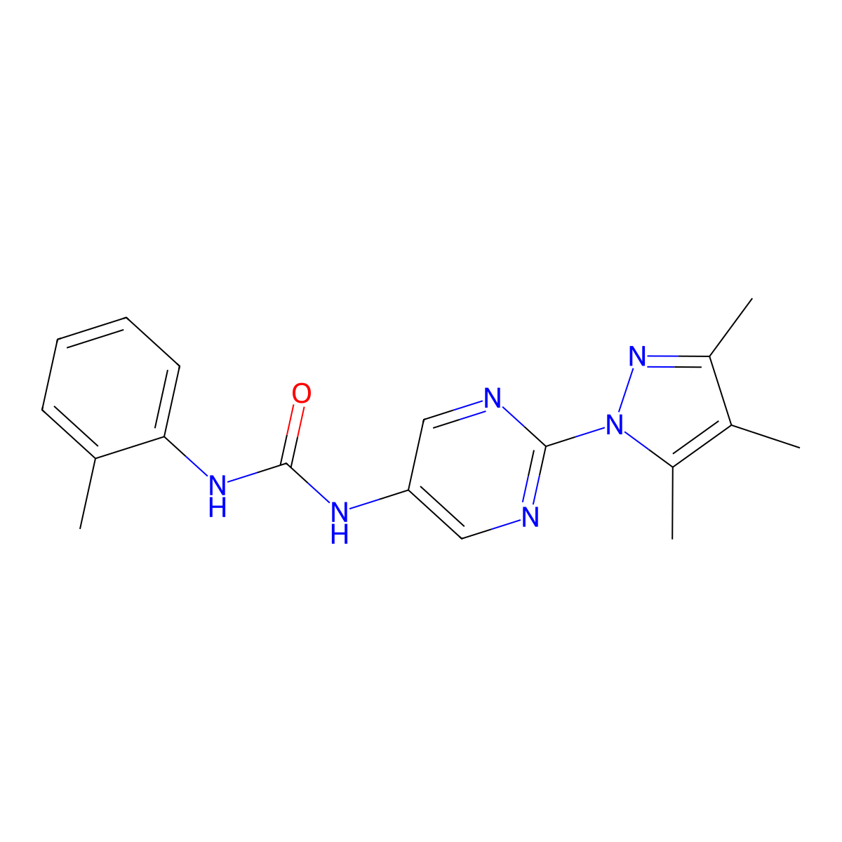 1-(o-tolyl)-3-(2-(3,4,5-trimethyl-1H-pyrazol-1-yl)pyrimidin-5-yl)urea molecular structure, CAS 1421493-73-3