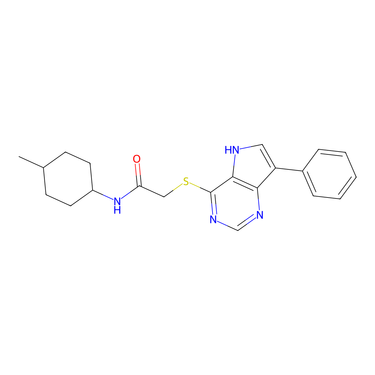 N-(4-methylcyclohexyl)-2-((7-phenyl-5H-pyrrolo[3,2-d]pyrimidin-4-yl)thio)acetamide molecular structure, CAS 1421493-75-5