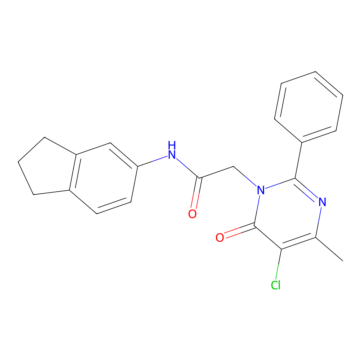 2-(5-chloro-4-methyl-6-oxo-2-phenylpyrimidin-1(6H)-yl)-N-(2,3-dihydro-1H-inden-5-yl)acetamide molecular structure, CAS 1421493-79-9