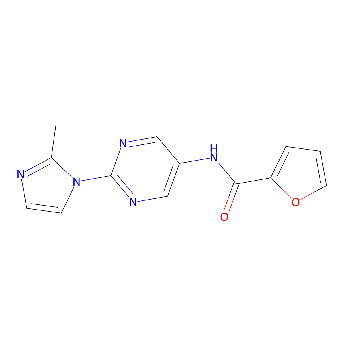 N-(2-(2-methyl-1H-imidazol-1-yl)pyrimidin-5-yl)furan-2-carboxamide molecular structure, CAS 1421493-80-2