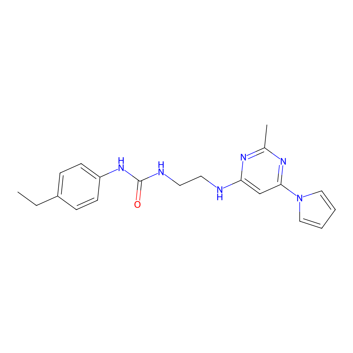 1-(4-ethylphenyl)-3-(2-((2-methyl-6-(1H-pyrrol-1-yl)pyrimidin-4-yl)amino)ethyl)urea molecular structure, CAS 1421493-81-3