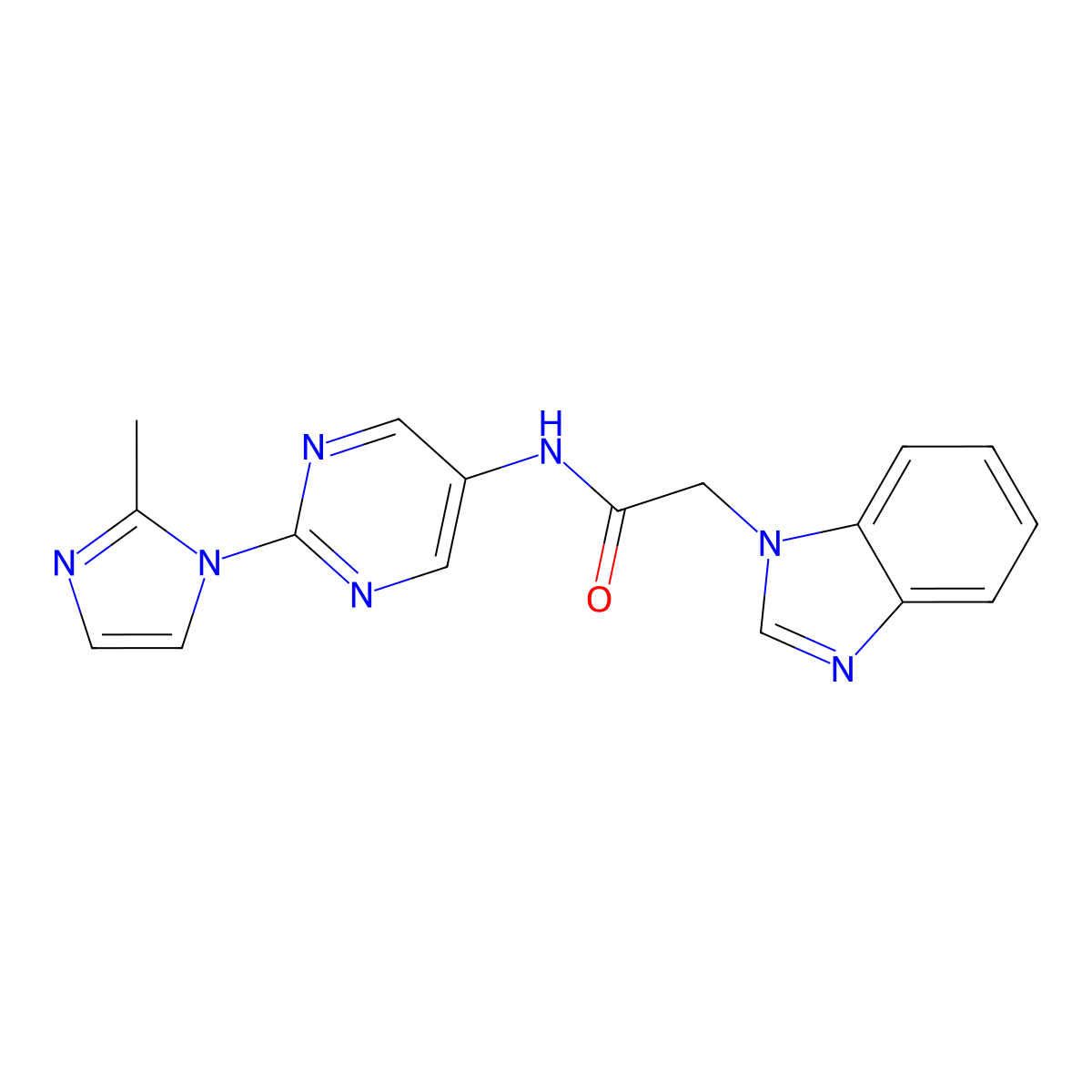 2-(1H-benzo[d]imidazol-1-yl)-N-(2-(2-methyl-1H-imidazol-1-yl)pyrimidin-5-yl)acetamide molecular structure, CAS 1421493-82-4