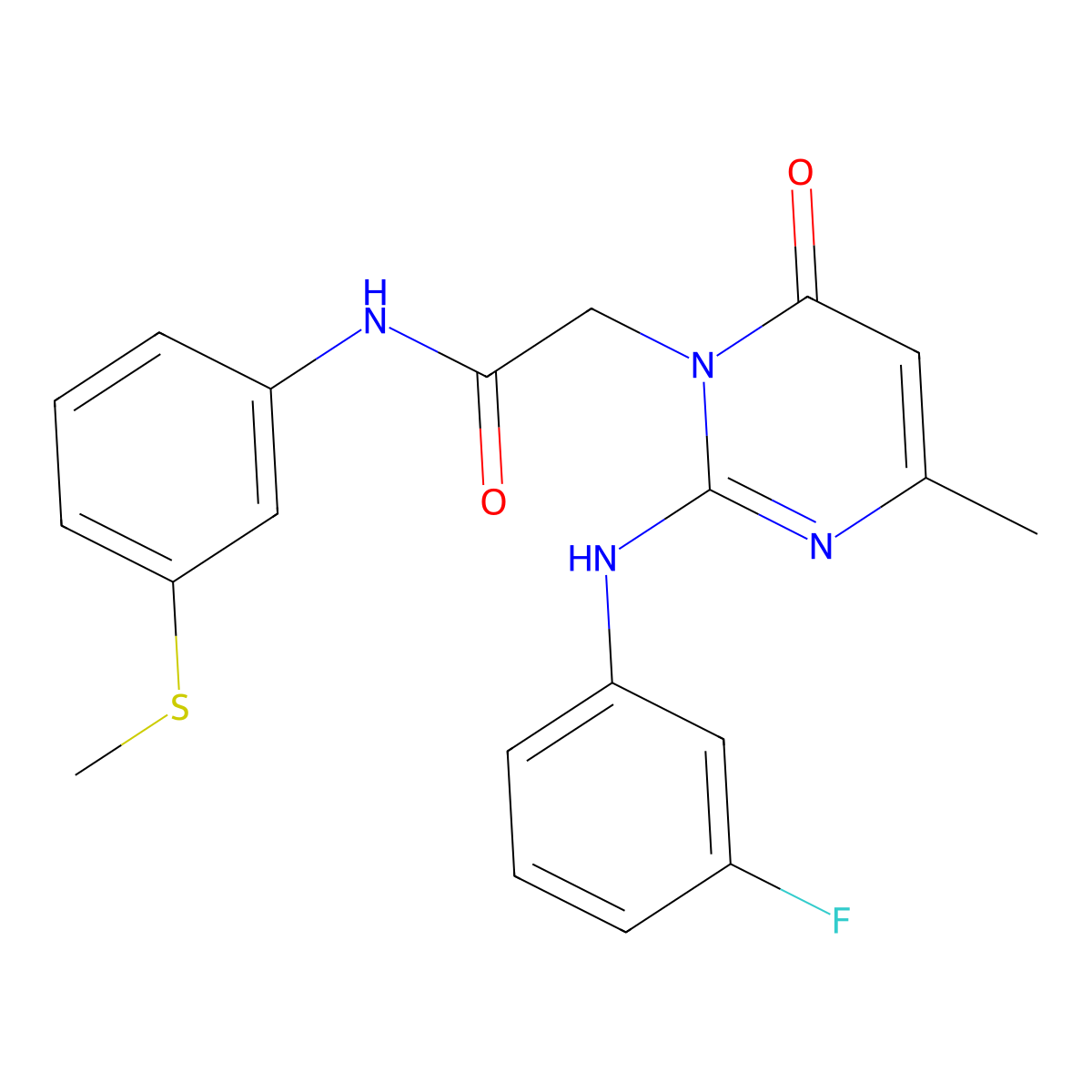 2-(2-((3-fluorophenyl)amino)-4-methyl-6-oxopyrimidin-1(6H)-yl)-N-(3-(methylthio)phenyl)acetamide molecular structure, CAS 1421493-83-5