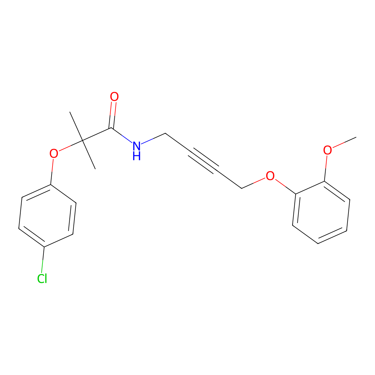 2-(4-Chlorophenoxy)-N-[4-(2-methoxyphenoxy)but-2-YN-1-YL]-2-methylpropanamide molecular structure, CAS 1421493-86-8