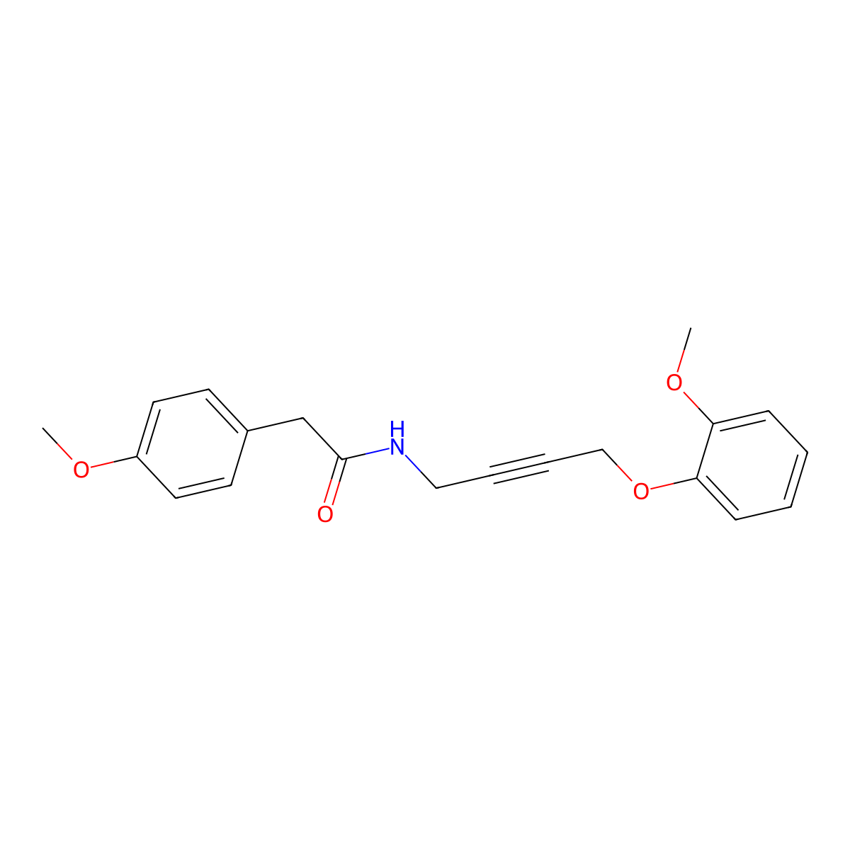 N-(4-(2-methoxyphenoxy)but-2-yn-1-yl)-2-(4-methoxyphenyl)acetamide molecular structure, CAS 1421493-89-1