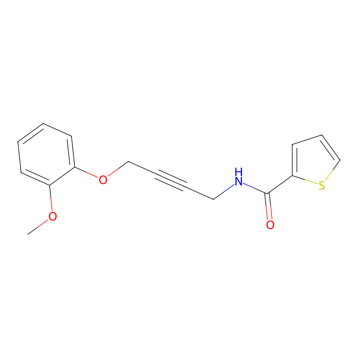 N-(4-(2-methoxyphenoxy)but-2-yn-1-yl)thiophene-2-carboxamide molecular structure, CAS 1421493-91-5