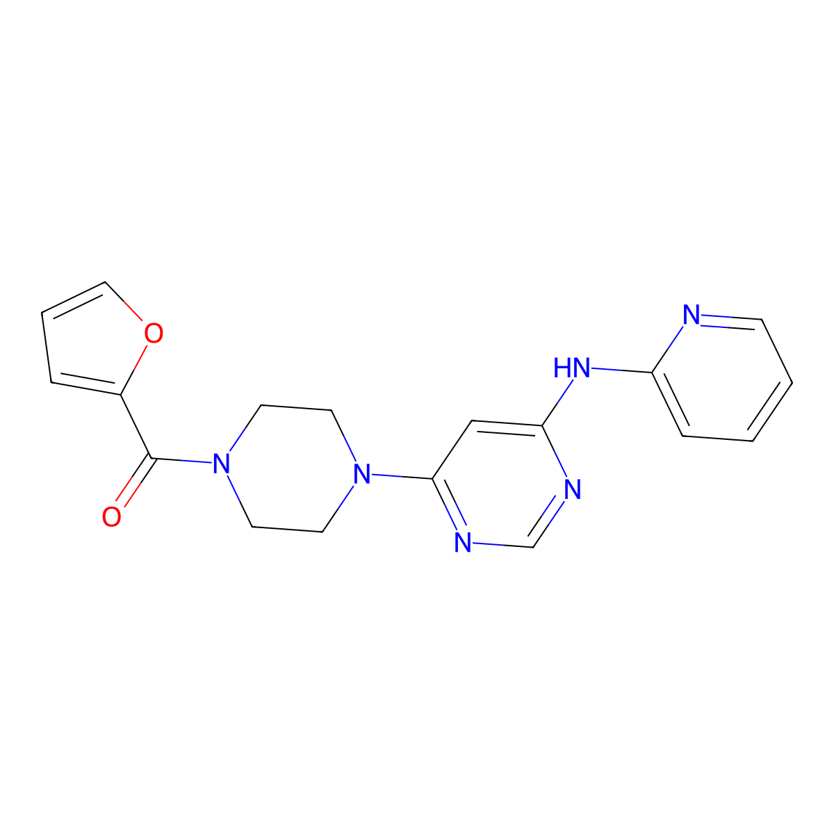 Furan-2-yl(4-(6-(pyridin-2-ylamino)pyrimidin-4-yl)piperazin-1-yl)methanone molecular structure, CAS 1421493-92-6