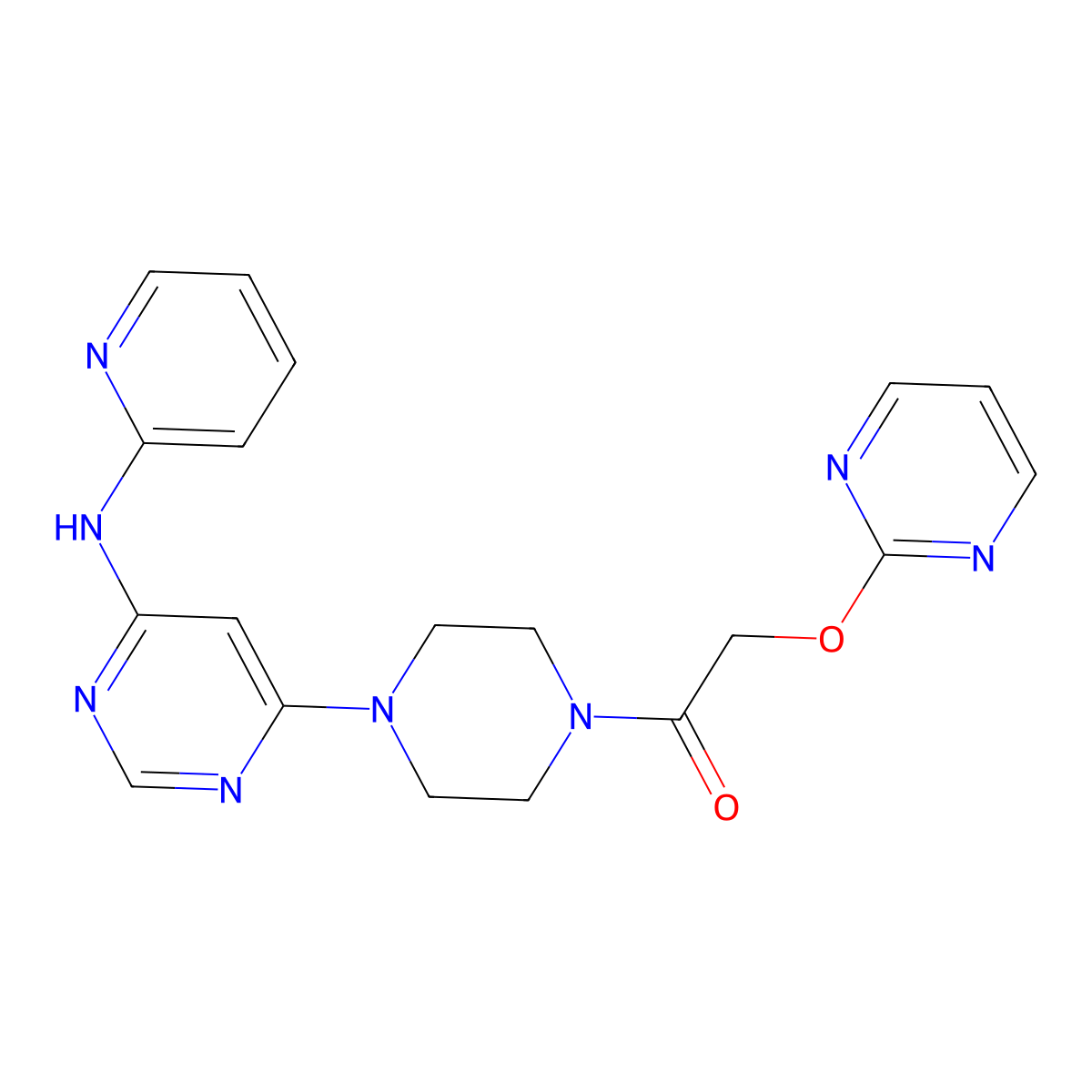 1-(4-(6-(Pyridin-2-ylamino)pyrimidin-4-yl)piperazin-1-yl)-2-(pyrimidin-2-yloxy)ethanone molecular structure, CAS 1421493-95-9