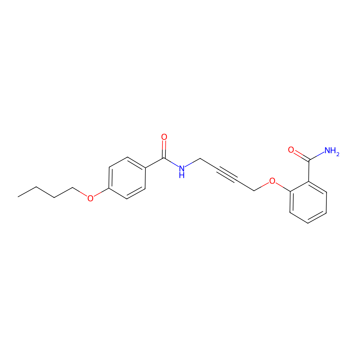 4-Butoxy-N-[4-(2-carbamoylphenoxy)but-2-YN-1-YL]benzamide molecular structure, CAS 1421493-96-0