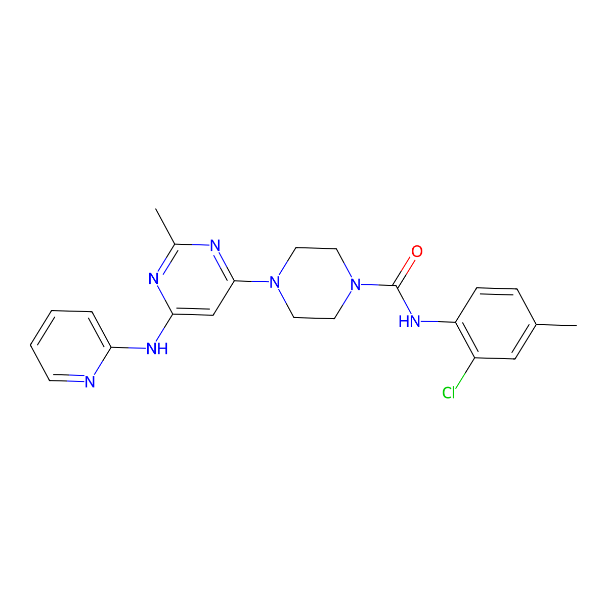 N-(2-chloro-4-methylphenyl)-4-(2-methyl-6-(pyridin-2-ylamino)pyrimidin-4-yl)piperazine-1-carboxamide molecular structure, CAS 1421493-97-1