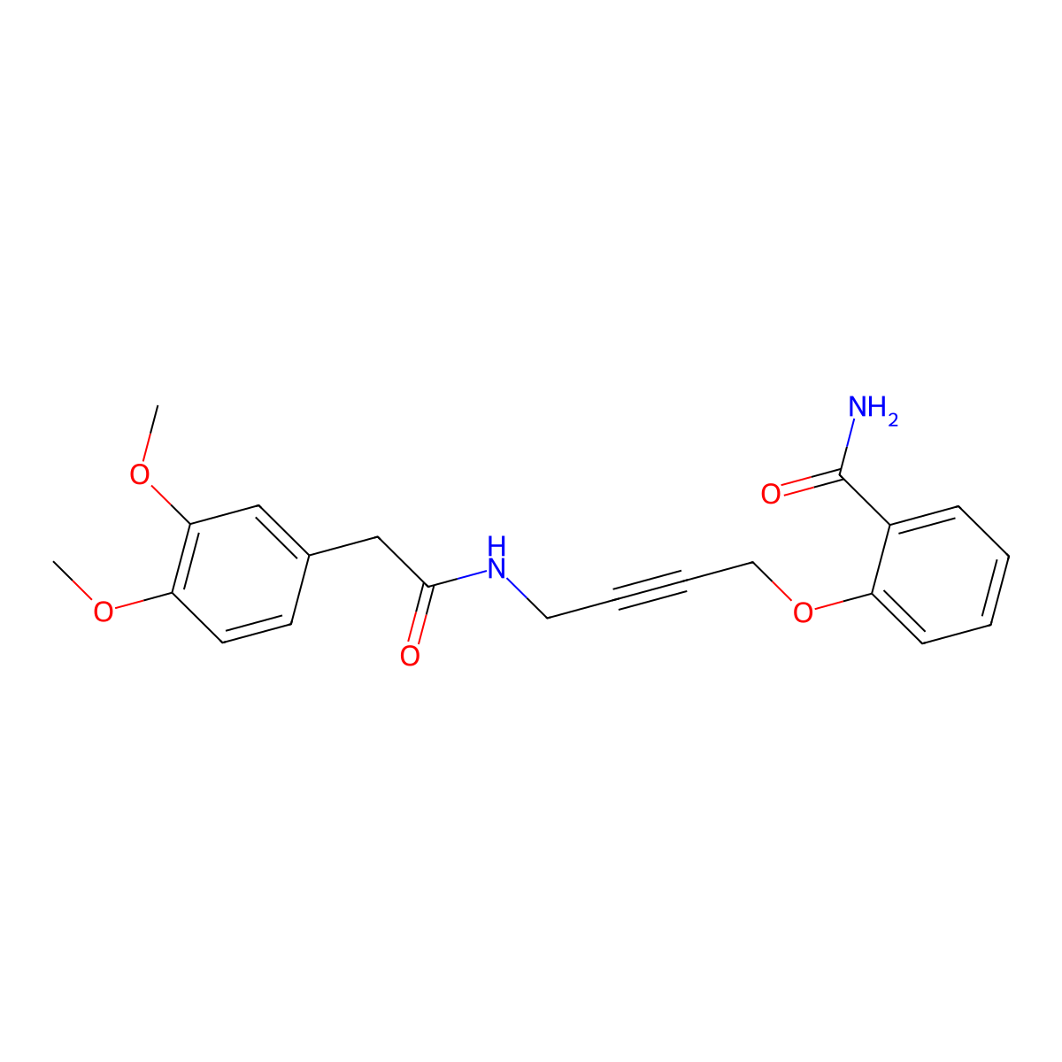 2-((4-(2-(3,4-Dimethoxyphenyl)acetamido)but-2-yn-1-yl)oxy)benzamide molecular structure, CAS 1421493-98-2