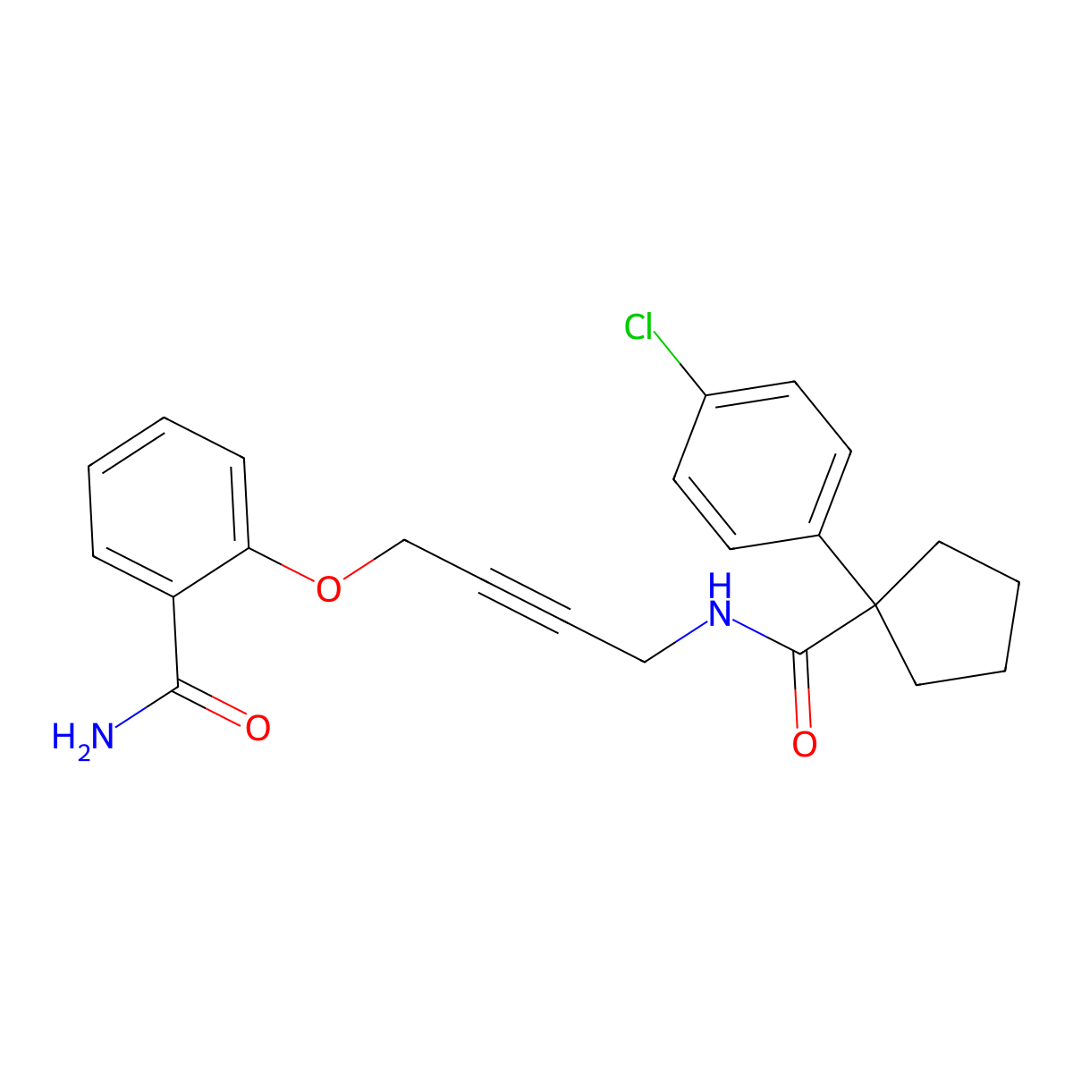 2-((4-(1-(4-Chlorophenyl)cyclopentanecarboxamido)but-2-yn-1-yl)oxy)benzamide molecular structure, CAS 1421493-99-3