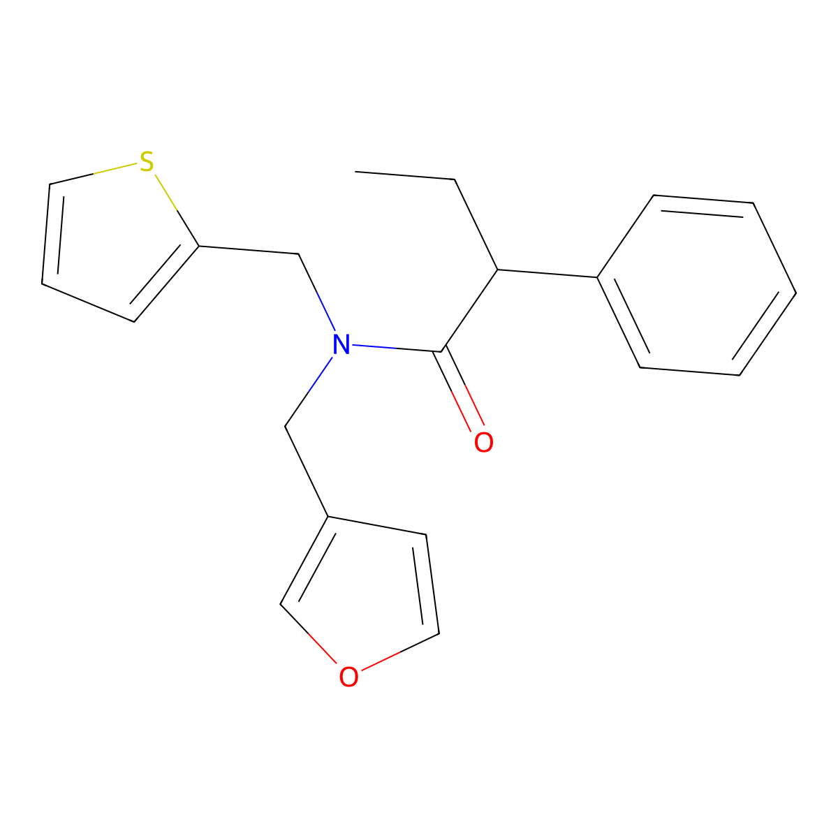 N-(furan-3-ylmethyl)-2-phenyl-N-(thiophen-2-ylmethyl)butanamide molecular structure, CAS 1421494-19-0