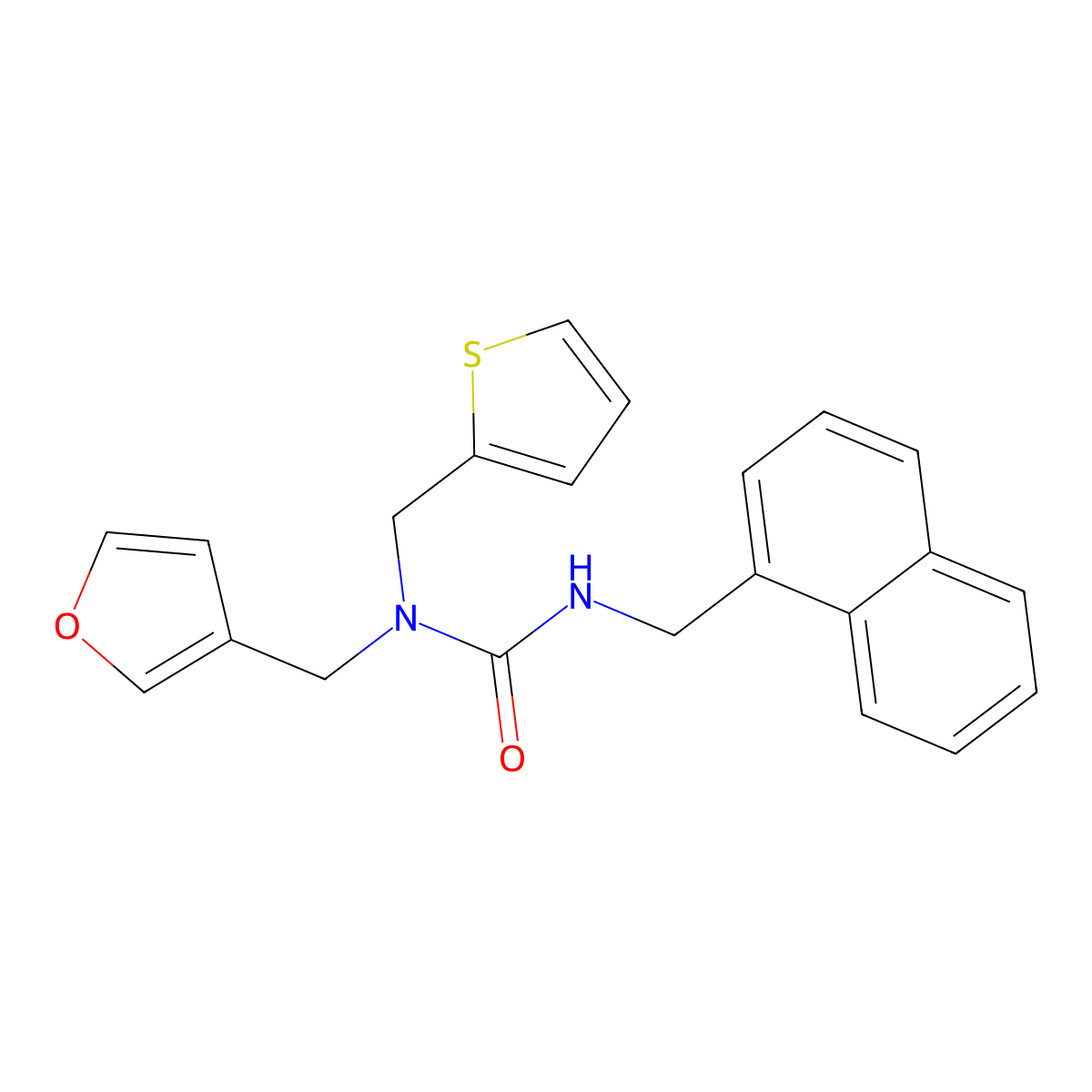1-(Furan-3-ylmethyl)-3-(naphthalen-1-ylmethyl)-1-(thiophen-2-ylmethyl)urea molecular structure, CAS 1421494-21-4