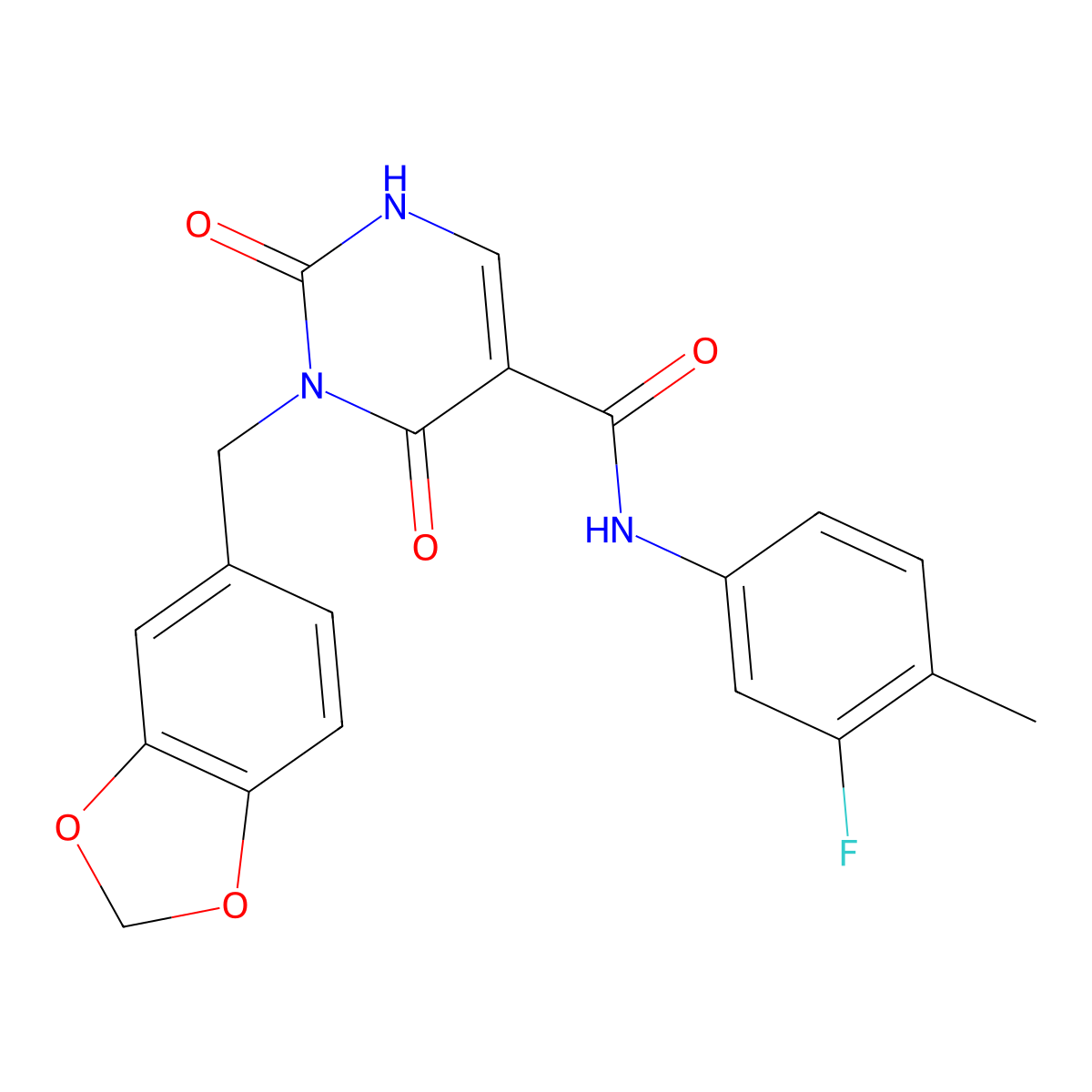 3-(benzo[d][1,3]dioxol-5-ylmethyl)-N-(3-fluoro-4-methylphenyl)-2,4-dioxo-1,2,3,4-tetrahydropyrimidine-5-carboxamide molecular structure, CAS 1421494-25-8