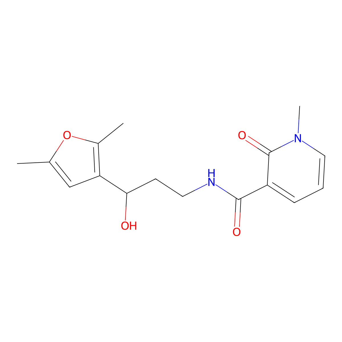 N-[3-(2,5-dimethylfuran-3-yl)-3-hydroxypropyl]-1-methyl-2-oxo-1,2-dihydropyridine-3-carboxamide molecular structure, CAS 1421494-31-6
