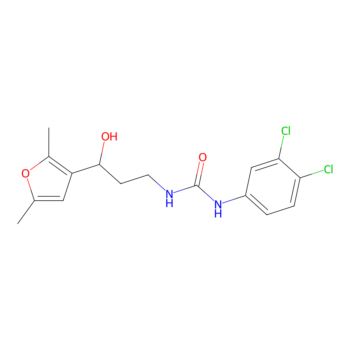 1-(3,4-Dichlorophenyl)-3-[3-(2,5-dimethylfuran-3-YL)-3-hydroxypropyl]urea molecular structure, CAS 1421494-41-8