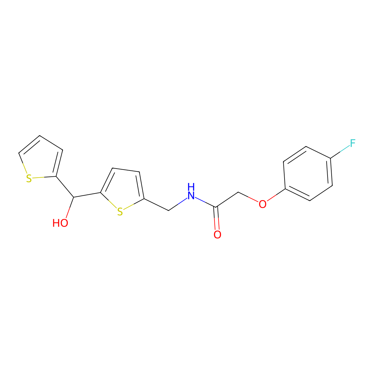 2-(4-Fluorophenoxy)-N-({5-[hydroxy(thiophen-2-YL)methyl]thiophen-2-YL}methyl)acetamide molecular structure, CAS 1421494-44-1