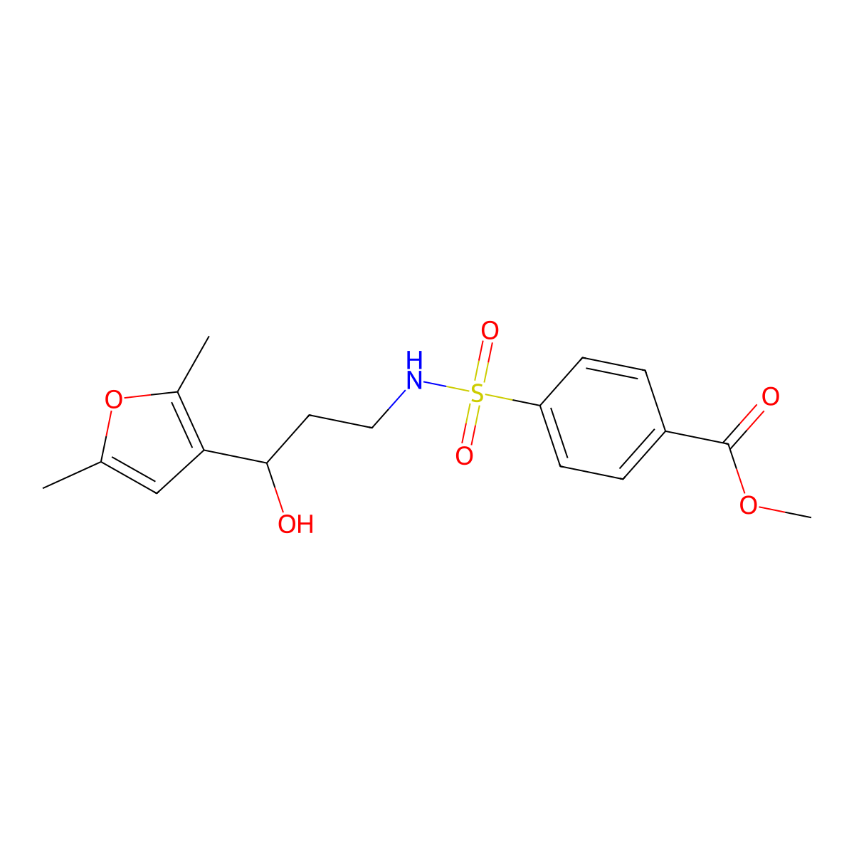 methyl 4-(N-(3-(2,5-dimethylfuran-3-yl)-3-hydroxypropyl)sulfamoyl)benzoate molecular structure, CAS 1421494-48-5