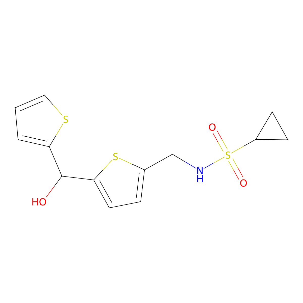 N-({5-[Hydroxy(thiophen-2-YL)methyl]thiophen-2-YL}methyl)cyclopropanesulfonamide molecular structure, CAS 1421494-51-0