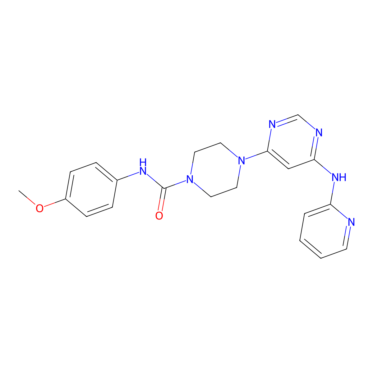 N-(4-methoxyphenyl)-4-(6-(pyridin-2-ylamino)pyrimidin-4-yl)piperazine-1-carboxamide molecular structure, CAS 1421494-55-4