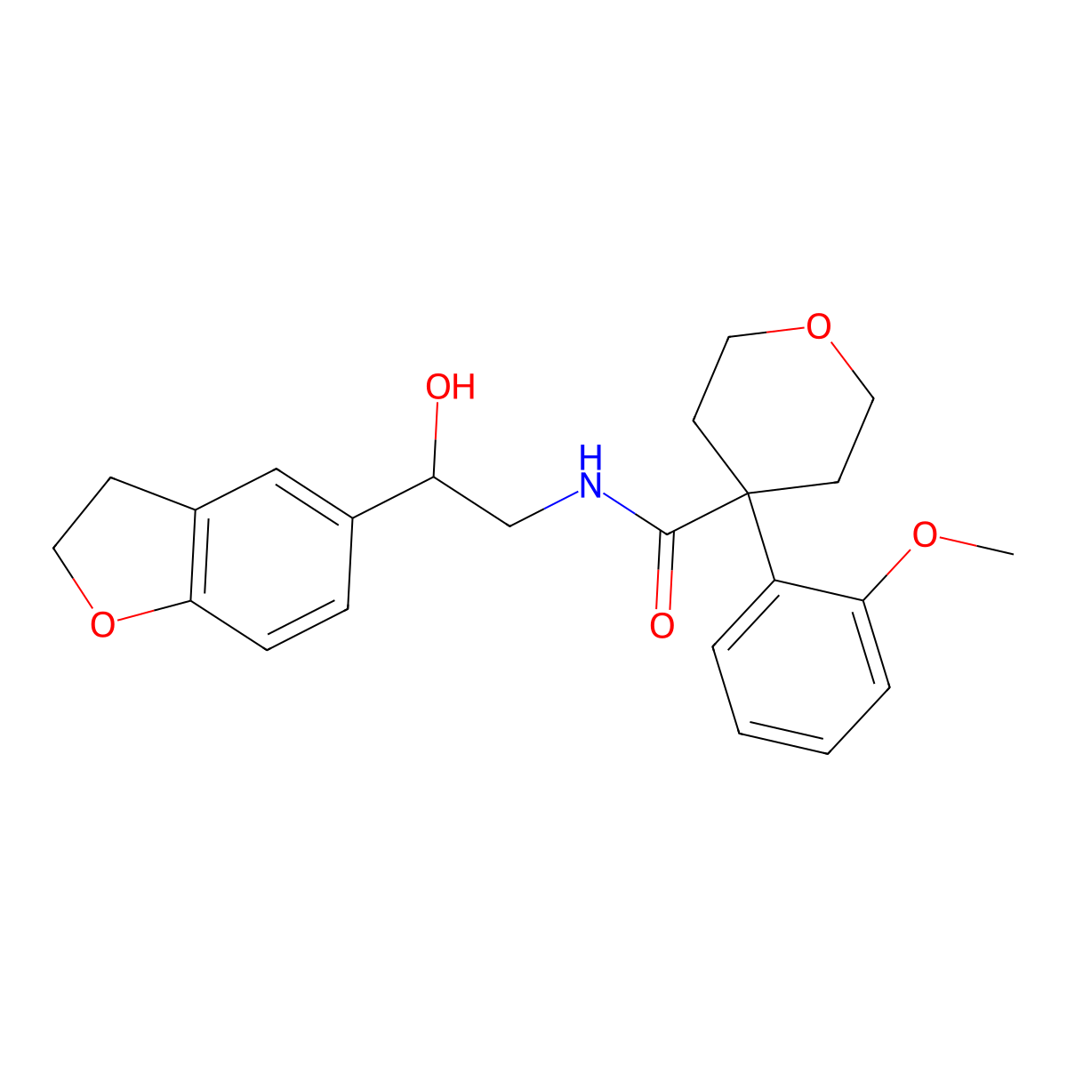 N-(2-(2,3-dihydrobenzofuran-5-yl)-2-hydroxyethyl)-4-(2-methoxyphenyl)tetrahydro-2H-pyran-4-carboxamide molecular structure, CAS 1421494-67-8