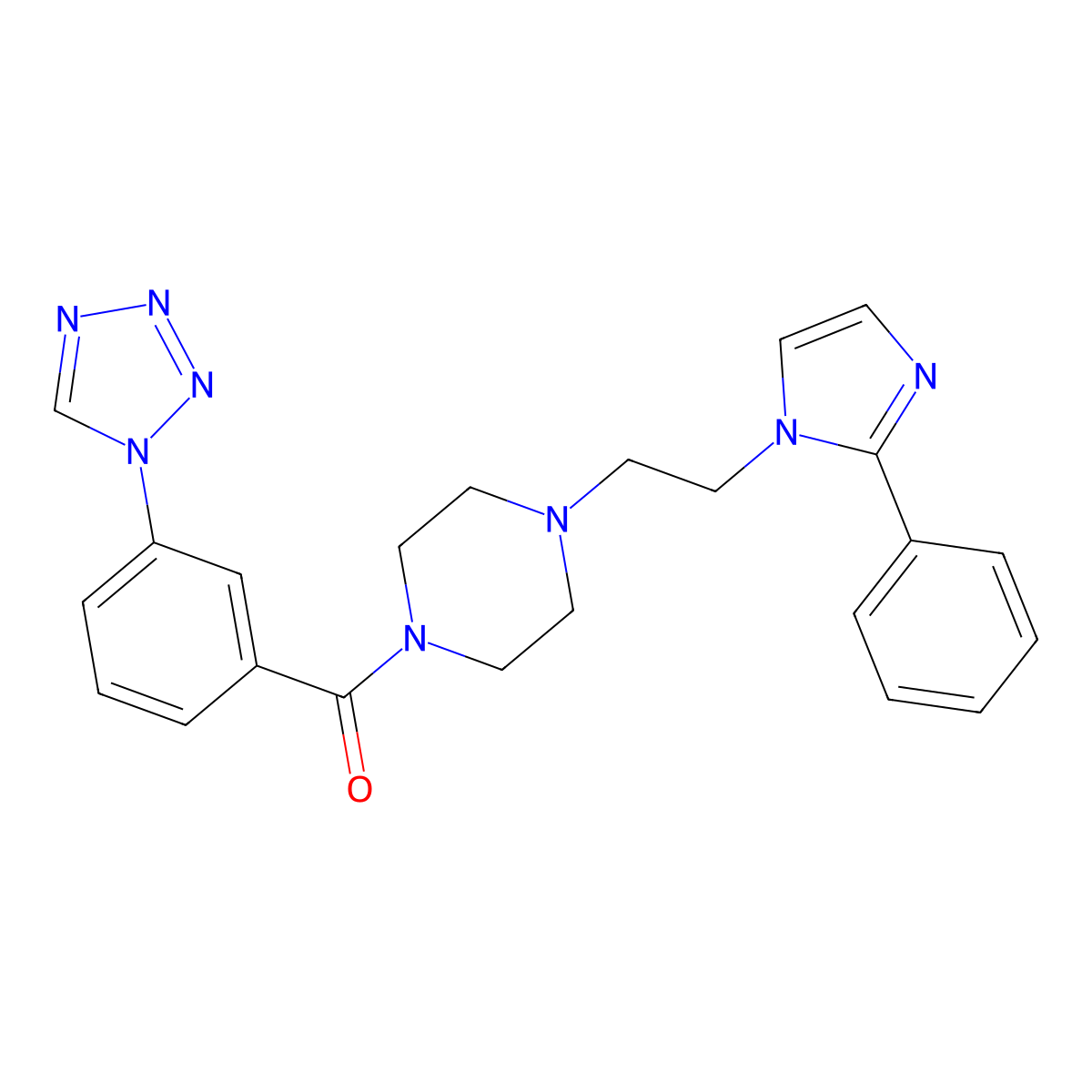 (3-(1H-tetrazol-1-yl)phenyl)(4-(2-(2-phenyl-1H-imidazol-1-yl)ethyl)piperazin-1-yl)methanone molecular structure, CAS 1421494-72-5
