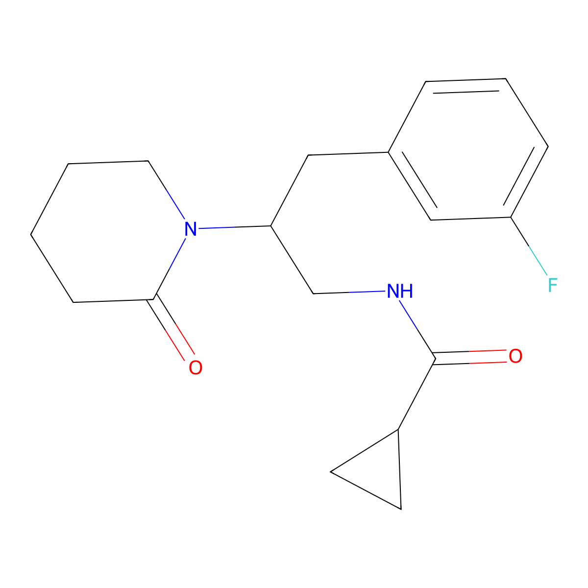 N-[3-(3-Fluorophenyl)-2-(2-oxopiperidin-1-YL)propyl]cyclopropanecarboxamide molecular structure, CAS 1421494-74-7